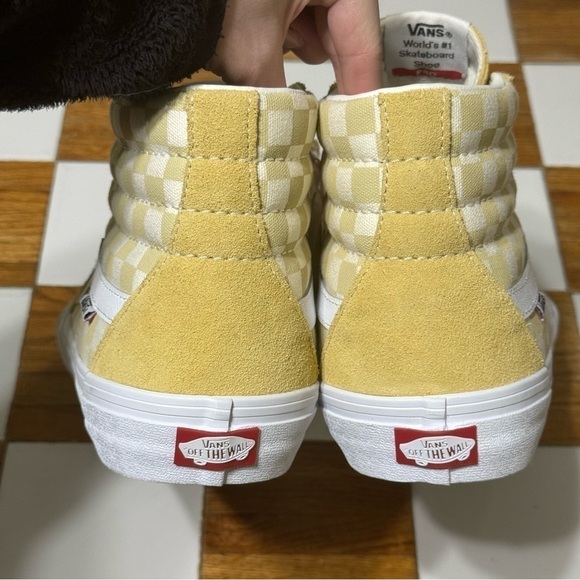 Vans Sk8-Hi Pro‎ Checkerboard Pale Banana Suede Sneakers Size 11.5 Men - Picture 5 of 9